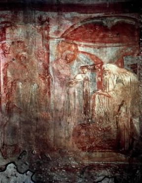 Castelseprio. Presentazione al tempio, affresco rinvenuto nell'abside della chiesa di S. Maria Foris Portas.De Agostini Picture Library Castelseprio. Presentazione al tempio, affresco rinvenuto nell'abside della chiesa di S. Maria Foris Portas.De Agostini Picture Library