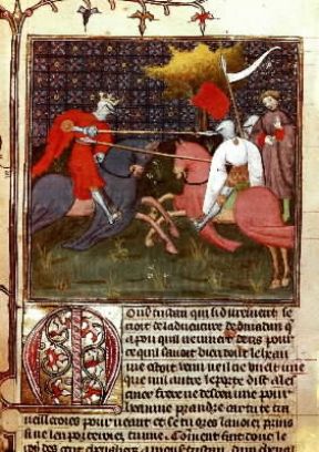 Cavalleria. Una scena cavalleresca di una miniatura del sec. XV (Vienna, Nationalbibliothek).De Agostini Picture Library Cavalleria. Una scena cavalleresca di una miniatura del sec. XV (Vienna, Nationalbibliothek).De Agostini Picture Library