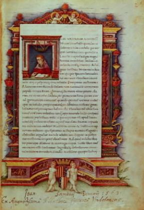 Publio Cornelio Tacito. Una pagina di un codice miniato del sec. XVI degli Annales dello storico latino (Vienna, Nationalbibliothek).Vienna, Nationalbibliotek Publio Cornelio Tacito. Una pagina di un codice miniato del sec. XVI degli Annales dello storico latino (Vienna, Nationalbibliothek).Vienna, Nationalbibliotek