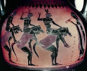 Attore. Particolare di vaso attico su cui è raffigurato un travestimento teatrale, sec. V a. C. (Berlino, Staatliche Museen).De Agostini Picture Library Attore. Particolare di vaso attico su cui è raffigurato un travestimento teatrale, sec. V a. C. (Berlino, Staatliche Museen).De Agostini Picture Library
