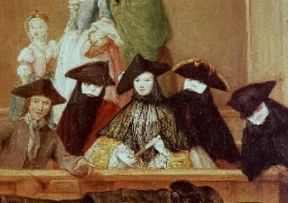 Bautte veneziane in un particolare della Visita al rinoceronte di P. Longhi(Londra, National Portrait Gallery).De Agostini Picture Library/ G. Nimatallah Bautte veneziane in un particolare della Visita al rinoceronte di P. Longhi(Londra, National Portrait Gallery).De Agostini Picture Library/ G. Nimatallah