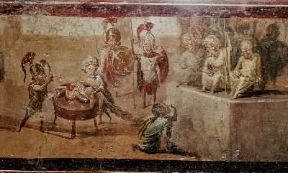 Caricatura. Interpretazione in chiave caricaturale del giudizio di Salomone in un affresco pompeiano (Napoli, Museo Archelogico Nazionale).De Agostini Picture Library/Archivio B Caricatura. Interpretazione in chiave caricaturale del giudizio di Salomone in un affresco pompeiano (Napoli, Museo Archelogico Nazionale).De Agostini Picture Library/Archivio B