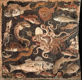 Emblema con fauna marina proveniente dalla Casa del Fauno a Pompei (Napoli, Museo Archeologico Nazionale).De Agostini Picture Library/Archivio B Emblema con fauna marina proveniente dalla Casa del Fauno a Pompei (Napoli, Museo Archeologico Nazionale).De Agostini Picture Library/Archivio B