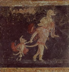 Antifilo. La fuga di Enea in un dipinto parietale di Stabia derivato dai modelli del pittore greco.De Agostini Picture Library Antifilo. La fuga di Enea in un dipinto parietale di Stabia derivato dai modelli del pittore greco.De Agostini Picture Library