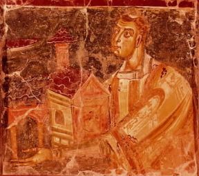 Ariberto da Intimiano. L'arcivescovo di Milano in un affresco del sec. X-XI (Galliano, Basilica).De Agostini Picture Library Ariberto da Intimiano. L'arcivescovo di Milano in un affresco del sec. X-XI (Galliano, Basilica).De Agostini Picture Library