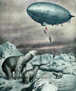 Dirigibile . Il dirigibile di costruzione italiana Norge mentre sorvola il Polo Nord (1926) in una illustrazione di A. Beltrame.De Agostini Picture Library Dirigibile . Il dirigibile di costruzione italiana Norge mentre sorvola il Polo Nord (1926) in una illustrazione di A. Beltrame.De Agostini Picture Library