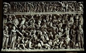 Cavalleria. Scontro tra cavalieri romani e barbari nel bassorilievo di un sarcofago del sec. II (Roma, Museo Nazionale Romano).De Agostini Picture Library Cavalleria. Scontro tra cavalieri romani e barbari nel bassorilievo di un sarcofago del sec. II (Roma, Museo Nazionale Romano).De Agostini Picture Library