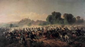 Cavalleria. Scontro di cavalleria tra Piemontesi e Austriaci in un dipinto di F. Cerruti (Torino, Museo del Risorgimento).De Agostini Picture Library Cavalleria. Scontro di cavalleria tra Piemontesi e Austriaci in un dipinto di F. Cerruti (Torino, Museo del Risorgimento).De Agostini Picture Library