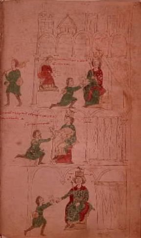 Posta. Corrieri del sec. XII in una miniatura della Cronaca d'Ebulo (Berna, Buergerbibliothek).Berna, Buergerbiblothek Posta. Corrieri del sec. XII in una miniatura della Cronaca d'Ebulo (Berna, Buergerbibliothek).Berna, Buergerbiblothek