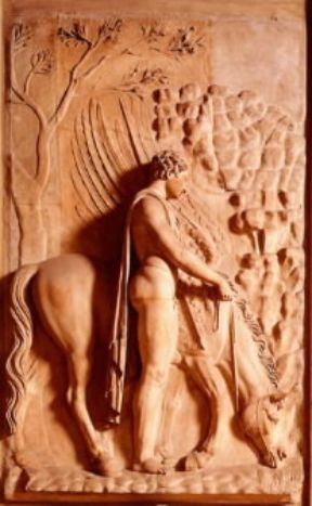 Bellerofonte abbevera Pegaso in un rilievo romano conservato in palazzo Spada a Roma.De Agostini Picture Library/G. Nimatallah Bellerofonte abbevera Pegaso in un rilievo romano conservato in palazzo Spada a Roma.De Agostini Picture Library/G. Nimatallah