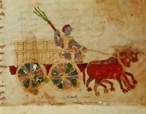 Carro agricolo a quattro ruote da una miniatura del sec. XI (Montecassino, Archivio dell'Abbazia).De Agostini Picture Library/A. Dagli Orti Carro agricolo a quattro ruote da una miniatura del sec. XI (Montecassino, Archivio dell'Abbazia).De Agostini Picture Library/A. Dagli Orti