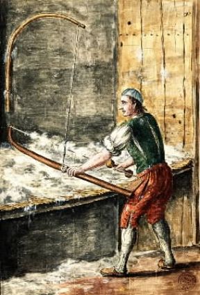 Filatura del cotone, da Gli abiti de' Veneziani di Giovanni di Grevenbroch (Venezia, Biblioteca Del Museo Civico Correr).De Agostini Picture Library/A. Dagli Orti Filatura del cotone, da Gli abiti de' Veneziani di Giovanni di Grevenbroch (Venezia, Biblioteca Del Museo Civico Correr).De Agostini Picture Library/A. Dagli Orti