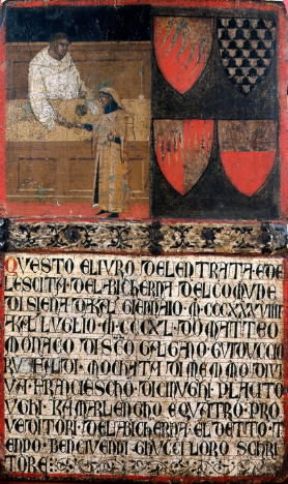 Biccherna . Tavoletta di biccherna del 1340 attribuita ad Ambrogio Lorenzetti (Siena, Archivio di Stato).De Agostini Picture Library Biccherna . Tavoletta di biccherna del 1340 attribuita ad Ambrogio Lorenzetti (Siena, Archivio di Stato).De Agostini Picture Library