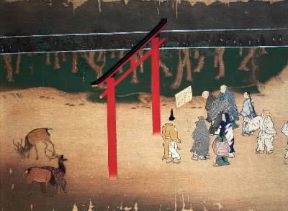 Giappone. Un particolare della leggenda della caccia della divinità Kasuga del periodo Kamakura dipinto su un paravento di seta.De Agostini Picture Library/G. Dagli Orti Giappone. Un particolare della leggenda della caccia della divinità Kasuga del periodo Kamakura dipinto su un paravento di seta.De Agostini Picture Library/G. Dagli Orti