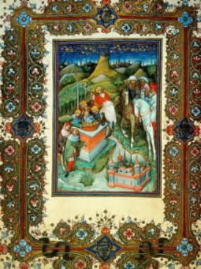 Belbello da Pavia. Giuseppe venduto dai fratelli, miniatura tratta dalla seconda parte dell'Offiziolo di Gian Galeazzo Visconti (Firenze, Biblioteca Nazionale Centrale).Fx0d Belbello da Pavia. Giuseppe venduto dai fratelli, miniatura tratta dalla seconda parte dell'Offiziolo di Gian Galeazzo Visconti (Firenze, Biblioteca Nazionale Centrale).Fx0d