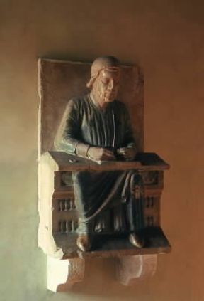 Maestri Campionesi. Personaggio scrivente, opera di un maestro di scuola modenese (sec. XII-XIII; Mantova, Museo di Palazzo Ducale).De Agostini Picture Library/M. Carrieri