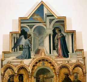Annunciazione. Particolare del Polittico di S. Antonio di Piero della Francesca (Perugia, Galleria Nazionale dell'Umbria).De Agostini Picture Library/A. Dagli Orti Annunciazione. Particolare del Polittico di S. Antonio di Piero della Francesca (Perugia, Galleria Nazionale dell'Umbria).De Agostini Picture Library/A. Dagli Orti
