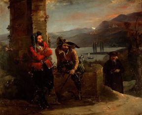 Alessandro Manzoni. L'incontro con i Bravi raffigurato in un quadro dell'epoca (Milano, Museo Alessandro Manzoni).De Agostini Picture Library Alessandro Manzoni. L'incontro con i Bravi raffigurato in un quadro dell'epoca (Milano, Museo Alessandro Manzoni).De Agostini Picture Library
