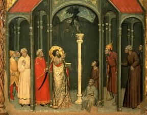 Esorcismo nel particolare di un polittico del sec. XV (Urbino, Galleria Nazionale delle Marche).De Agostini Picture Library/A. Dagli Orti Esorcismo nel particolare di un polittico del sec. XV (Urbino, Galleria Nazionale delle Marche).De Agostini Picture Library/A. Dagli Orti