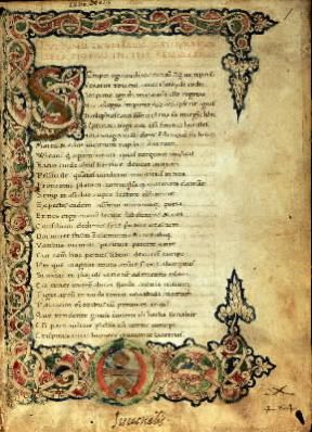 Giovenale . Pagina iniziale delle Satire in una trascrizione medievale (Milano, Biblioteca Ambrosiana).Milano, Biblioteca Ambrosiana Giovenale . Pagina iniziale delle Satire in una trascrizione medievale (Milano, Biblioteca Ambrosiana).Milano, Biblioteca Ambrosiana