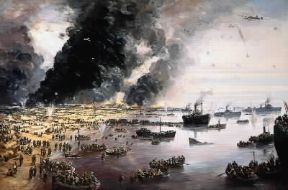 Bombardamento . La ritirata di Dunkerque, avvenuta nel maggio del 1940, in un dipinto di C. Cundall.De Agostini Picture Library/G. Nimatallah Bombardamento . La ritirata di Dunkerque, avvenuta nel maggio del 1940, in un dipinto di C. Cundall.De Agostini Picture Library/G. Nimatallah