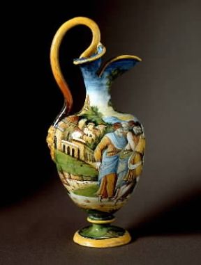 Brocca in ceramica prodotta dalla bottega di Urbino (sec. XVI; Firenze, Museo Nazionale del Bargello).De Agostini Picture Library/G. Nimatallah Brocca in ceramica prodotta dalla bottega di Urbino (sec. XVI; Firenze, Museo Nazionale del Bargello).De Agostini Picture Library/G. Nimatallah