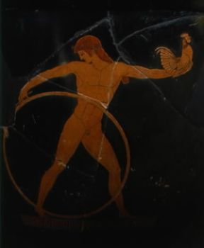 Pittore di Berlino . Ganimede con un gallo e un cerchio, particolare del cratere a campana attribuito al ceramografo attico (Parigi, Louvre).De Agostini Picture Library/G. Dagli Orti Pittore di Berlino . Ganimede con un gallo e un cerchio, particolare del cratere a campana attribuito al ceramografo attico (Parigi, Louvre).De Agostini Picture Library/G. Dagli Orti
