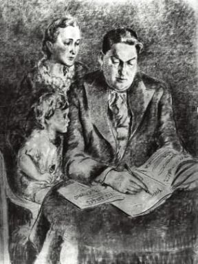 Darius Milhaud. Il compositore francese in un disegno con la moglie e il figlio.De Agostini Picture Library/J. E. Bulloz Darius Milhaud. Il compositore francese in un disegno con la moglie e il figlio.De Agostini Picture Library/J. E. Bulloz
