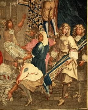 Gobelins. Particolare di un arazzo del sec. XVII raffigurante la visita di Luigi XIV alla manifattura.De Agostini Picture Library / G. Dagli Orti Gobelins. Particolare di un arazzo del sec. XVII raffigurante la visita di Luigi XIV alla manifattura.De Agostini Picture Library / G. Dagli Orti