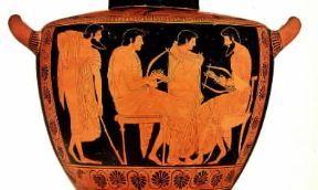 Musica. L'insegnamento della musica nell'antica Grecia raffigurato su un'idria attica del sec. VI a. C. (Monaco, Antikensammlungen).De Agostini Picture Library Musica. L'insegnamento della musica nell'antica Grecia raffigurato su un'idria attica del sec. VI a. C. (Monaco, Antikensammlungen).De Agostini Picture Library