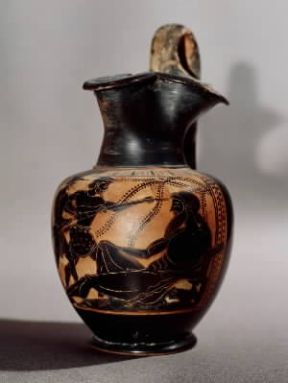 Ciclope. Polifemo viene acceccato da Ulisse (oinochóe a figure nere del sec. V a. C., conservata nel Museo del Louvre a Parigi).De Agostini Picture Library/G. Dagli Orti Ciclope. Polifemo viene acceccato da Ulisse (oinochóe a figure nere del sec. V a. C., conservata nel Museo del Louvre a Parigi).De Agostini Picture Library/G. Dagli Orti
