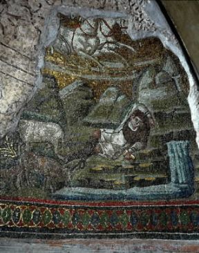 Arte paleocristiana . Un mosaico parietale della cappella di S. Aquilino in S. Lorenzo a Milano (sec. IV).De Agostini Picture Library/M. Carrieri Arte paleocristiana . Un mosaico parietale della cappella di S. Aquilino in S. Lorenzo a Milano (sec. IV).De Agostini Picture Library/M. Carrieri