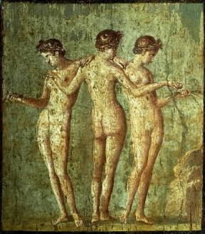 Grazie. Affresco romano proveniente da Pompei (Napoli, Museo Archeologico Nazionale).De Agostini Picture Library / G. Nimatallah Grazie. Affresco romano proveniente da Pompei (Napoli, Museo Archeologico Nazionale).De Agostini Picture Library / G. Nimatallah