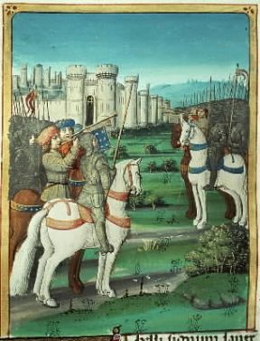 Eneide. La battaglia contro i Rutuli in una miniatura francese del sec. XV (Digione, Biblioteca Municipale).De Agostini Picture Library/M. Seemuller Eneide. La battaglia contro i Rutuli in una miniatura francese del sec. XV (Digione, Biblioteca Municipale).De Agostini Picture Library/M. Seemuller