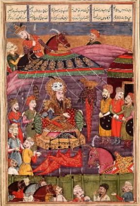 Firdusi. Miniatura tratta da un'edizione araba del sec. XVI del Libro dei re (Chantilly, Musée Condé).De Agostini Picture Library/M. Seemuller Firdusi. Miniatura tratta da un'edizione araba del sec. XVI del Libro dei re (Chantilly, Musée Condé).De Agostini Picture Library/M. Seemuller