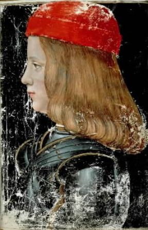 Giovanni Ambrogio De Predis . Ritratto del giovane Massimiliano Sforza, dal manoscritto miniato della Grammatica di Elio Donato (Milano, Biblioteca Trivulziana).De Agostini Picture Library/M. Carrieri Giovanni Ambrogio De Predis . Ritratto del giovane Massimiliano Sforza, dal manoscritto miniato della Grammatica di Elio Donato (Milano, Biblioteca Trivulziana).De Agostini Picture Library/M. Carrieri