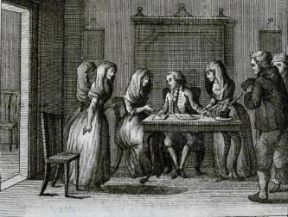 Le Baruffe Chiozzotte. Scena prima dell'atto secondo in un'incisione di Giovanni de Pian (Venezia, Ed. Zatta, 1789; Milano, Biblioteca Bertarelli).