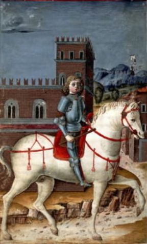 Massimiliano Sforza, duca di Milano, a cavallo in un disegno della Grammatica Latina di Donato (Milano, Biblioteca Trivulziana).De Agostini Picture Library/M. Carrieri Massimiliano Sforza, duca di Milano, a cavallo in un disegno della Grammatica Latina di Donato (Milano, Biblioteca Trivulziana).De Agostini Picture Library/M. Carrieri
