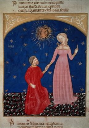 Beatrice guida Dante, miniatura da un codice (Venezia, Biblioteca Marciana).De Agostini Picture Library Beatrice guida Dante, miniatura da un codice (Venezia, Biblioteca Marciana).De Agostini Picture Library