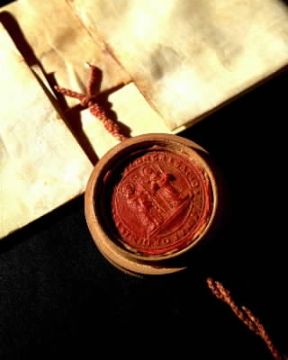 Ceralacca. Sigillo apposto a un documento curiale (Subiaco, Biblioteca del Monastero di Santa Scolastica).De Agostini Picture Library/G. Nimatallah