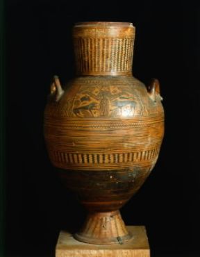 Ceramica Beotica . Anfora proveniente da Tebe (sec. VIII a.C.; Atene, Museo Archeologico Nazionale).De Agostini Picture Library/G. Nimatallah Ceramica Beotica . Anfora proveniente da Tebe (sec. VIII a.C.; Atene, Museo Archeologico Nazionale).De Agostini Picture Library/G. Nimatallah