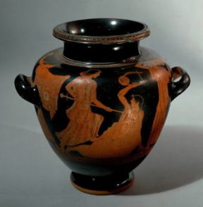 Stamno attribuito a Ermonatte, con la raffigurazione della morte di Orfeo (475 a. C. ca.; Parigi, Louvre).De Agostini Picture Library/G. Dagli Orti Stamno attribuito a Ermonatte, con la raffigurazione della morte di Orfeo (475 a. C. ca.; Parigi, Louvre).De Agostini Picture Library/G. Dagli Orti