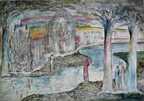 William Blake . Beatrice sul Carro del Cielo, Matilde e Dante, illustrazioni all'acquerello per la Divina Commedia (Londra Tate Gallery).De Agostini Picture Library/ A.C.Cooper William Blake . Beatrice sul Carro del Cielo, Matilde e Dante, illustrazioni all'acquerello per la Divina Commedia (Londra Tate Gallery).De Agostini Picture Library/ A.C.Cooper