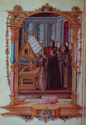Belgio. Il compositore fiammingo Johannes Ockeghem in una miniatura tratta dal Recueil des Chants Royaux (sec. XVI; Parigi, Bibliothèque Nationale).Parigi, Bibliothèque Nationale Belgio. Il compositore fiammingo Johannes Ockeghem in una miniatura tratta dal Recueil des Chants Royaux (sec. XVI; Parigi, Bibliothèque Nationale).Parigi, Bibliothèque Nationale