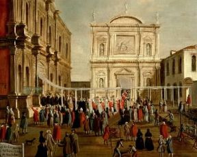 Doge . Particolare de Il Doge e la Signoria alla chiesa di San Rocco il giorno della festa del Santo di Gabriel Bella (Venezia, Pinacoteca, Querini-Stampalia).De Agostini Picture Library/A. Dagli Orti