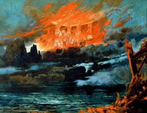 Opera . Scenografia di M. Bruckner per una rappresentazione del 1896 del Crepuscolo degli Dei di R. Wagner (Bayreuth, Richard Wagner Museum). De Agostini Picture Library/A. Dagli Orti