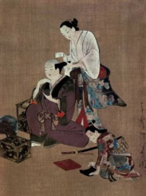 Ukiyo-e. Nobile che si fa pettinare dal kakemo di Kwaigetsudo.De Agostini Picture Library/G. Dagli Orti Ukiyo-e. Nobile che si fa pettinare dal kakemo di Kwaigetsudo.De Agostini Picture Library/G. Dagli Orti