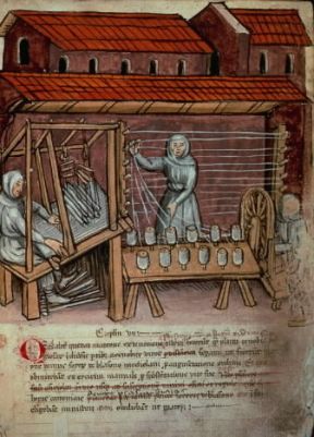 Bindolo . Avvolgimento della lana in matasse in una miniatura tratta dalla Historia Ordinis Umiliatorum (sec. XIV; Milano, Biblioteca Ambrosiana).Milano, Ambrosiana Bindolo . Avvolgimento della lana in matasse in una miniatura tratta dalla Historia Ordinis Umiliatorum (sec. XIV; Milano, Biblioteca Ambrosiana).Milano, Ambrosiana