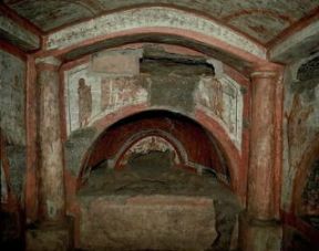 Catacomba. Il cubicolo di Orfeo nelle catacombe di Domitilla a Roma.De Agostini Picture Library/V. Pirozzi Catacomba. Il cubicolo di Orfeo nelle catacombe di Domitilla a Roma.De Agostini Picture Library/V. Pirozzi