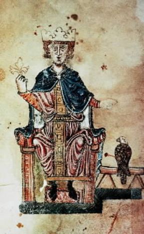 Federico II raffigurato in una miniatura tratta dal De arte venandi cum avibus (sec. XIII; Roma, Biblioteca Vaticana).Roma, Biblioteca Vaticana Federico II raffigurato in una miniatura tratta dal De arte venandi cum avibus (sec. XIII; Roma, Biblioteca Vaticana).Roma, Biblioteca Vaticana